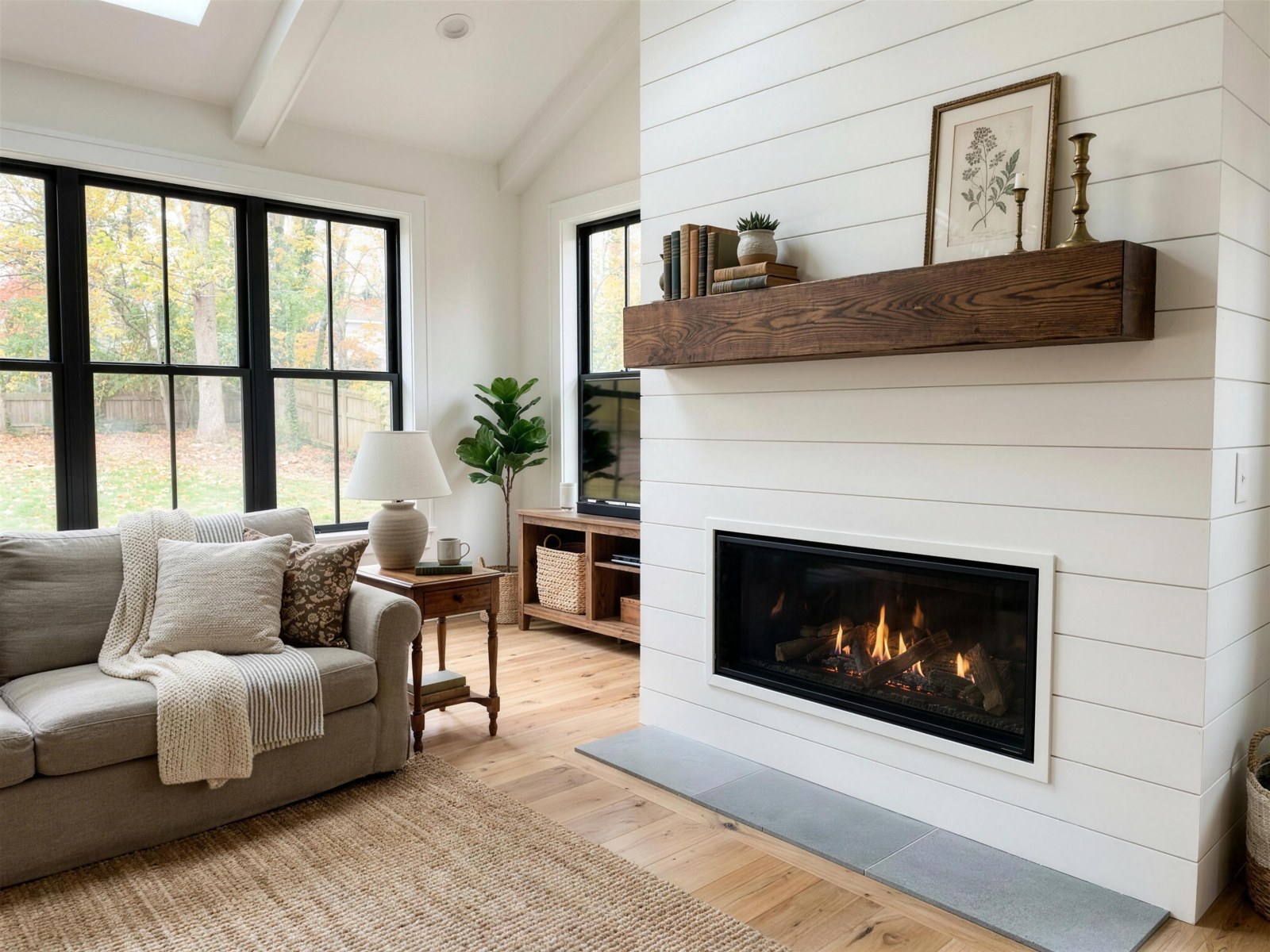 Dark stained red oak fireplace mantel beam