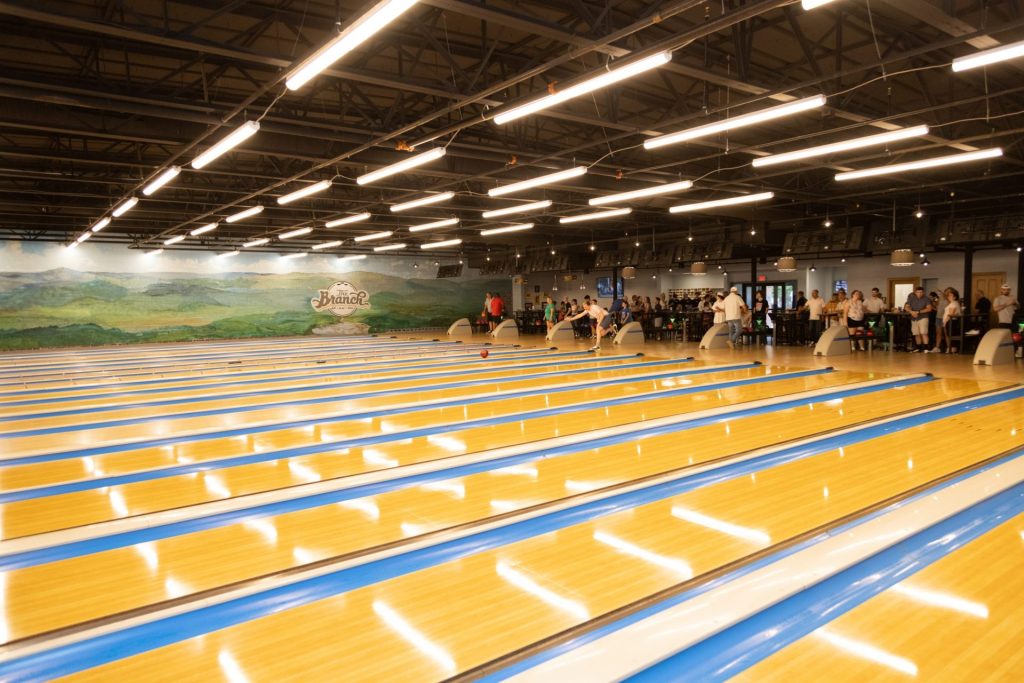 Bowling lanes and painted mural