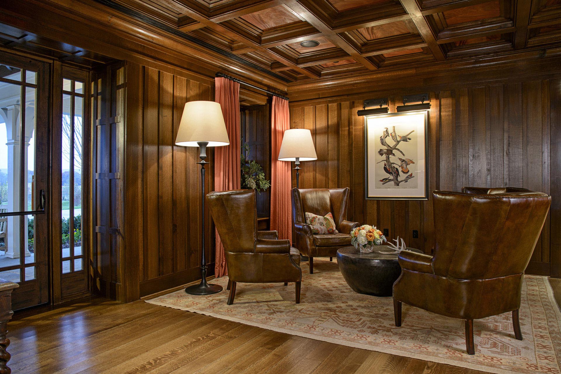 Clubhouse panelling and coffered ceiling