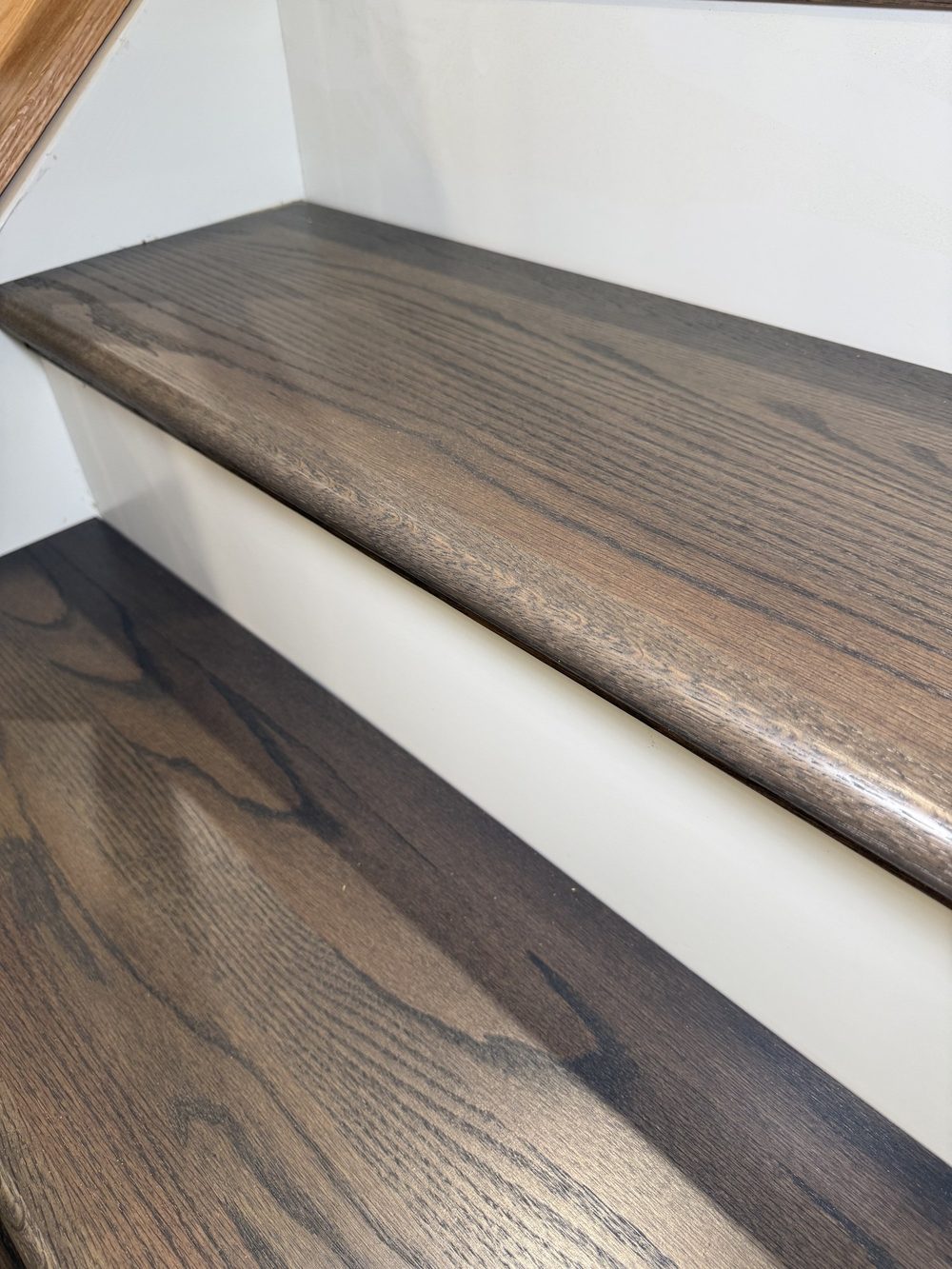 Stained hardwood tread detail